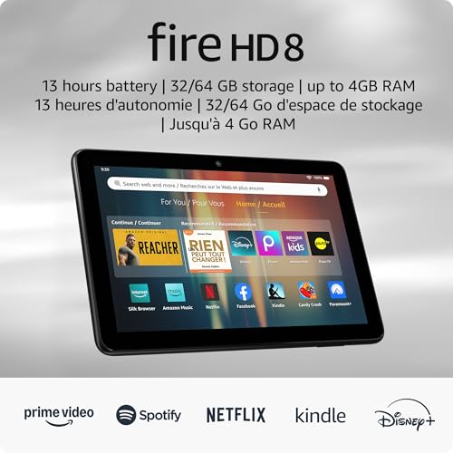 New Amazon Fire HD 8 tablet, 8” HD Display, 3GB memory, 32GB, designed for portable entertainment, Black, (2024 release)