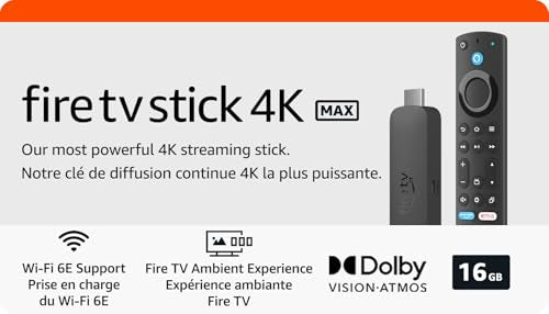 Appareil de streaming Amazon Fire TV Stick 4K Max, prend en charge le Wi-Fi 6E, la télévision gratuite et en direct sans câble ni satellite