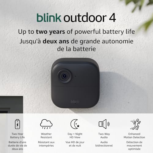 Blink Outdoor 4 – Wireless smart security camera, two-year battery, 1080p HD day and infrared night live view, two-way talk – 3 camera system