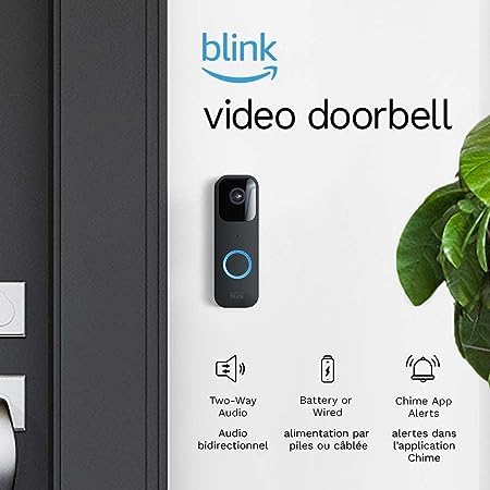 Sonnette vidéo Blink | Audio bidirectionnel, vidéo HD, alertes d'application de mouvement et de carillon et compatible Alexa — avec ou sans fil (noir)