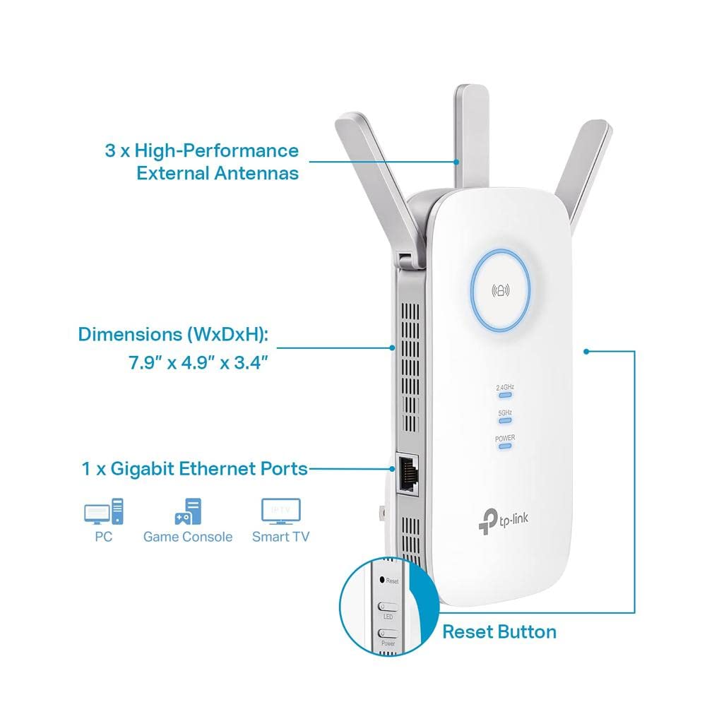 TP-Link AC1900 WiFi Extender (RE550), Covers Up to 2800 Sq.ft and 35 Devices, 1900Mbps Dual Band Wireless Repeater, Internet Booster, Gigabit Ethernet Port