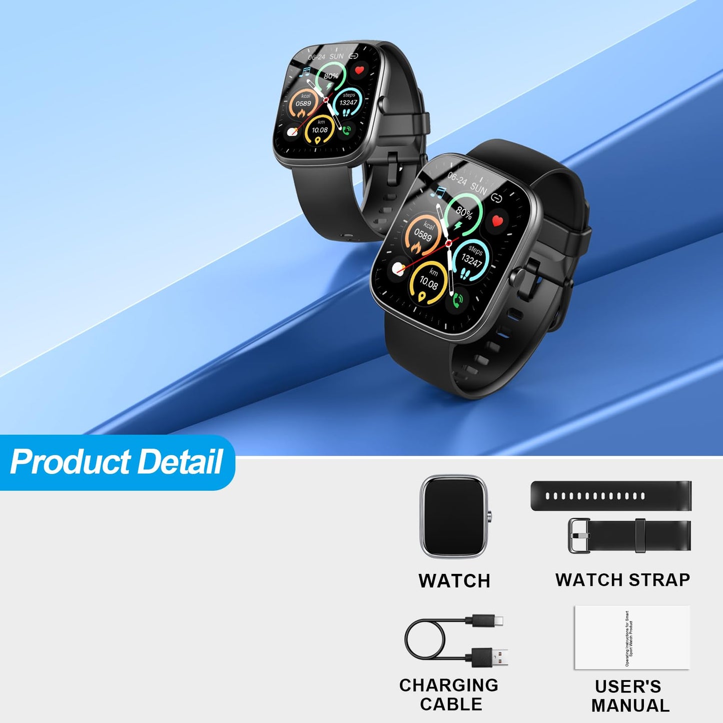 Smart Watch for Women Men, Bluetooth Call, 1.91" HD Touch Screen Fitness Watch with Heart Rate/Sleep/SpO2 Monitor, 100+ Sports Modes, IP68 Waterproof Sport Watch for Android iOS, Smartwatch Pedometer