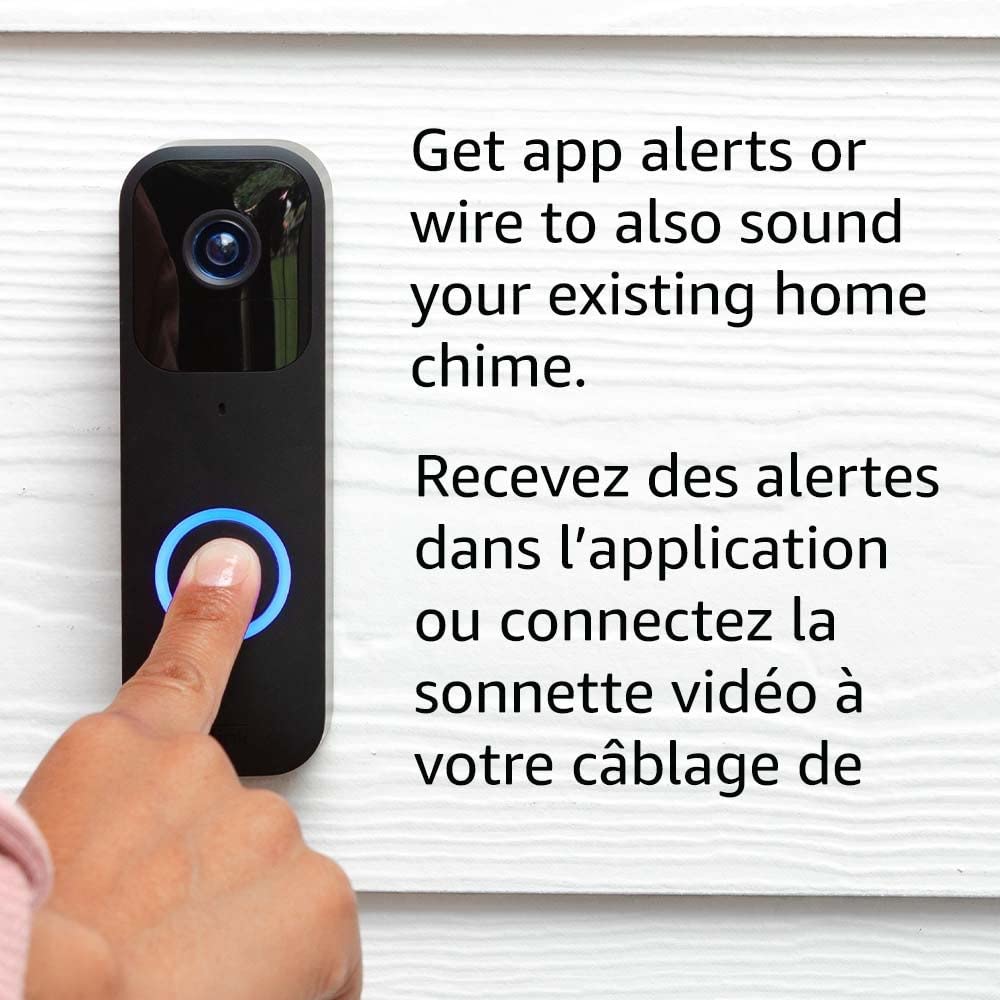 Sonnette vidéo Blink | Audio bidirectionnel, vidéo HD, alertes d'application de mouvement et de carillon et compatible Alexa — avec ou sans fil (noir)