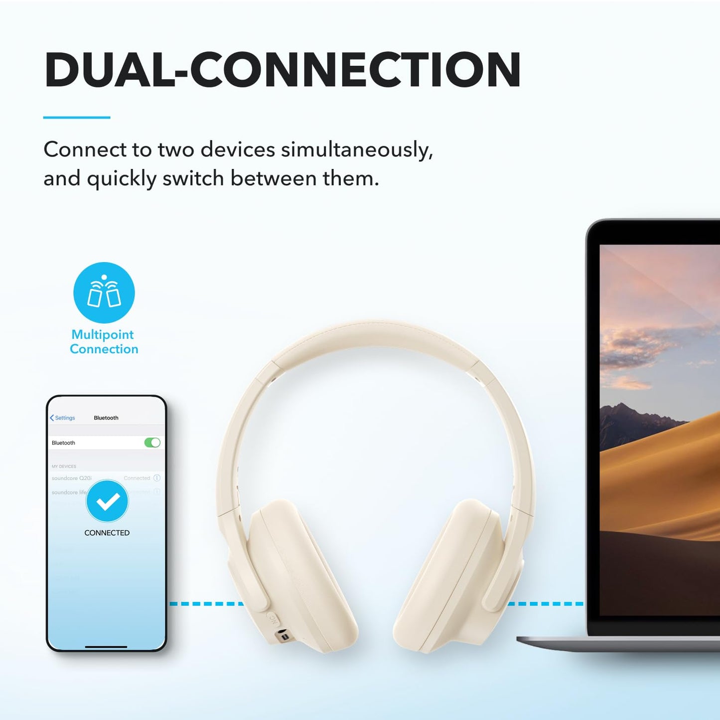 soundcore by Anker Q20i Hybrid Active Noise Cancelling Headphones, Wireless Over-Ear Bluetooth, 40H Long ANC Playtime, Hi-Res Audio, Big Bass, Customize via an App, Transparency Mode, Ideal for Travel