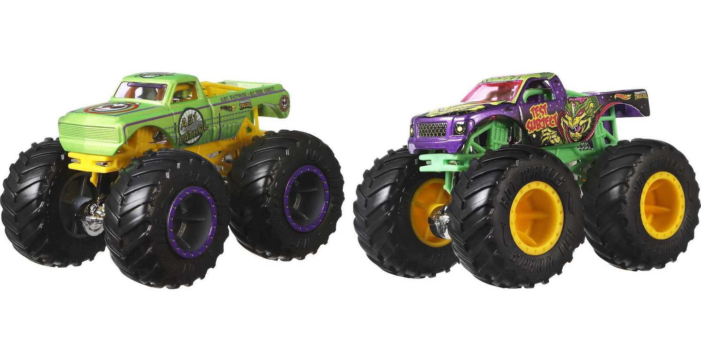 Hot Wheels Monster Trucks Toy Trucks 2-Pack, Demolition Doubles Set of 2 Vehicles in 1:64 Scale, For Kids & Collectors (Styles May Vary)