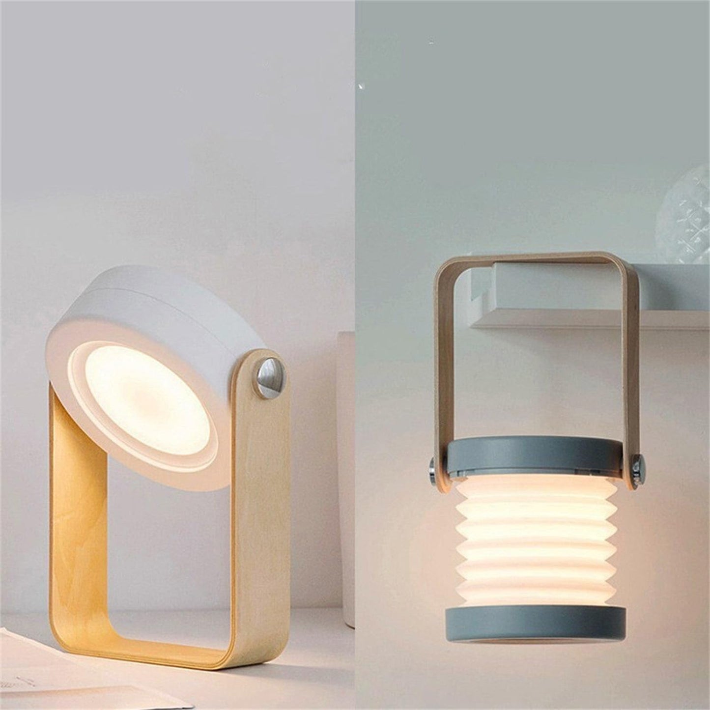 4-in-1 Foldable Table Lamp, USB Charge Table Lamp - Dimmable LED Light with Wooden Handle, Touch Control Dimmable 3 Level Brightness Night Light for Reading, Outdoor Camping (Color A)