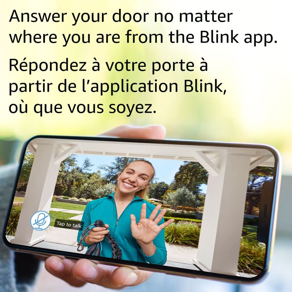 Sonnette vidéo Blink | Audio bidirectionnel, vidéo HD, alertes d'application de mouvement et de carillon et compatible Alexa — avec ou sans fil (noir)