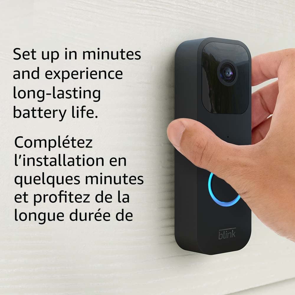 Sonnette vidéo Blink | Audio bidirectionnel, vidéo HD, alertes d'application de mouvement et de carillon et compatible Alexa — avec ou sans fil (noir)