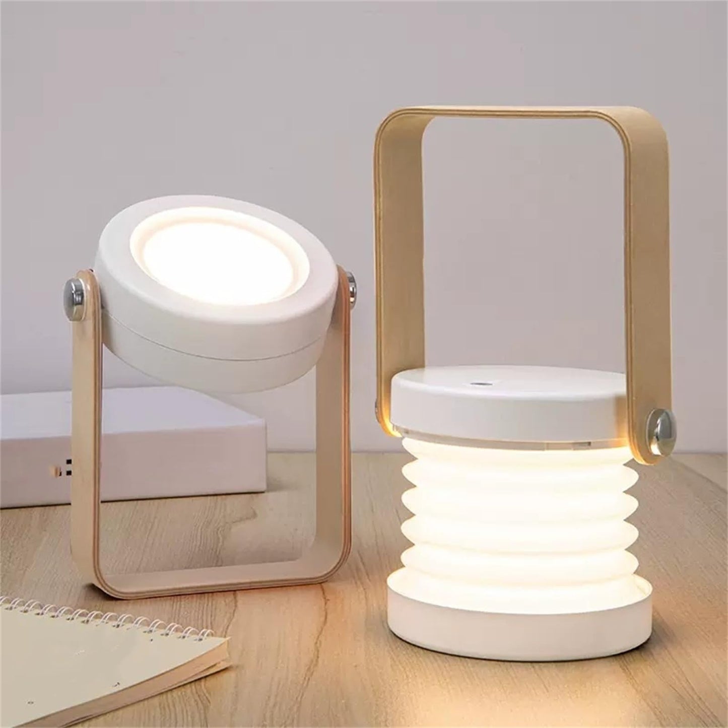 4-in-1 Foldable Table Lamp, USB Charge Table Lamp - Dimmable LED Light with Wooden Handle, Touch Control Dimmable 3 Level Brightness Night Light for Reading, Outdoor Camping (Color A)