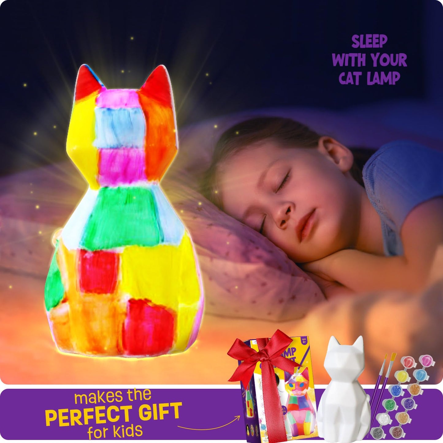 Paint Your Own Cat Lamp Kit, Art Supplies Arts & Crafts Kit, Painting kit for Kids 6-12, Arts and Crafts for Kids Ages 8-12, Toys Girls Boy Birthday Christmas Gift Ages 6 7 8 9 10 11 12+