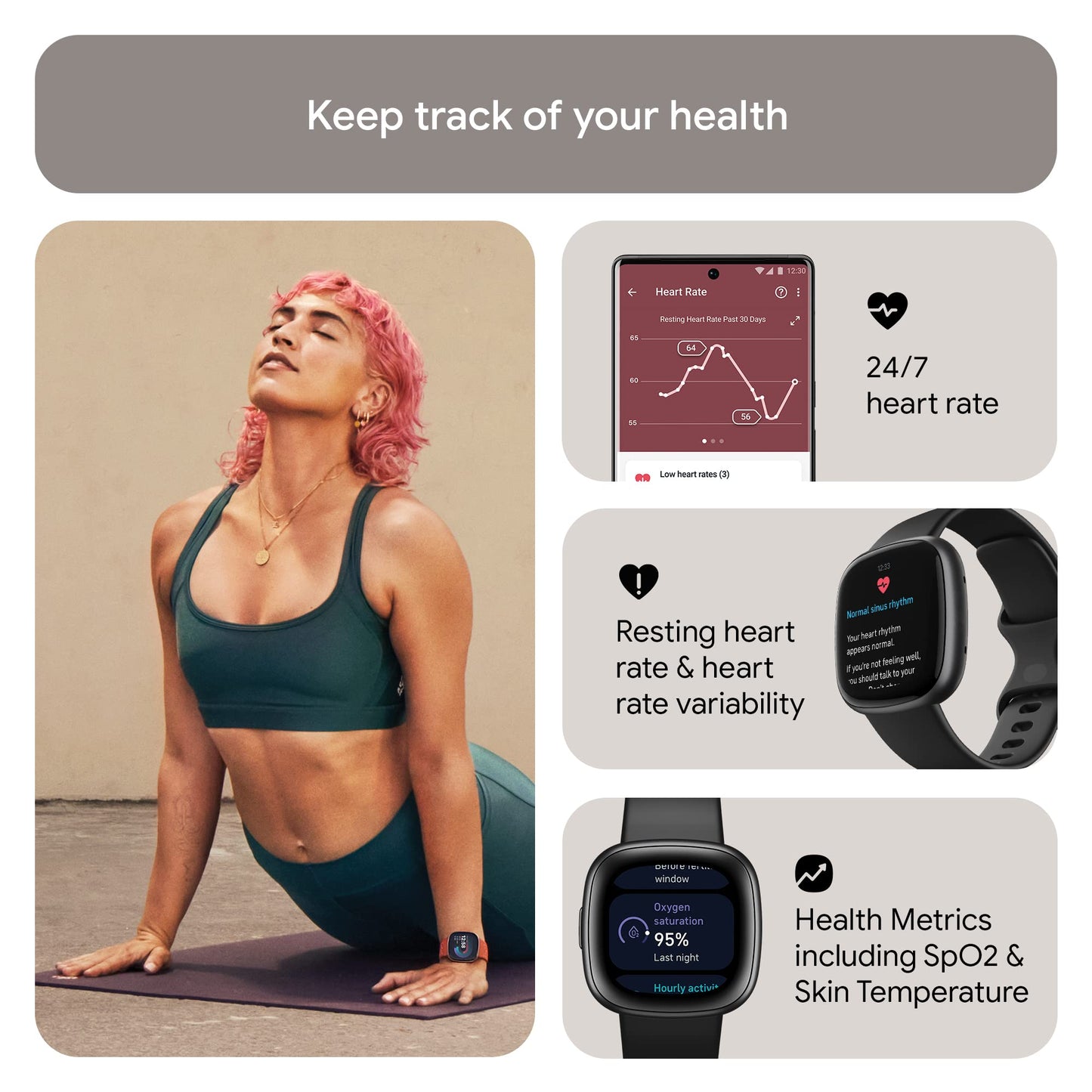 Google Fitbit Versa 4 Fitness Smart Watch for Men and Women with Daily Readiness, Gps, 24/7 Heart Rate, 40+ Exercise Modes, Sleep Tracking and More, Black/graphite, One Size (S and L Bands Included