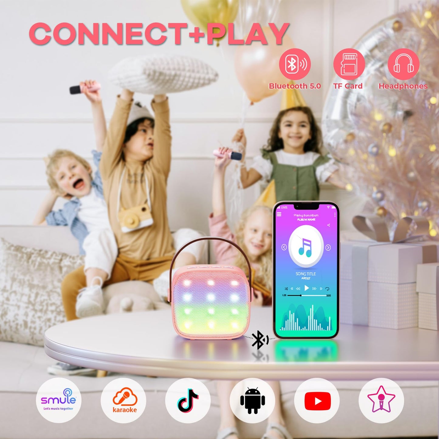 Mini Karaoke Machine for Kids Adults, Portable Bluetooth Speaker with 2 Wireless Microphones,Toys Birthday Gifts for Girls Ages 4, 5, 6, 7, 8,9,10,11,12+ Years Old Toddler Teens (Lightpink)