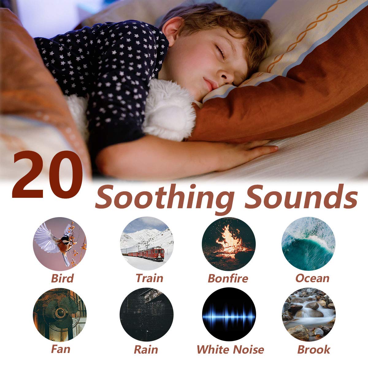 Magicteam Sleep Sound White Noise Machine with 20 Natural Soothing Sounds and Memory Function 32 Levels of Volume Powered by AC or USB and Sleep Timer Sound Therapy for Baby Kids Adults (White)