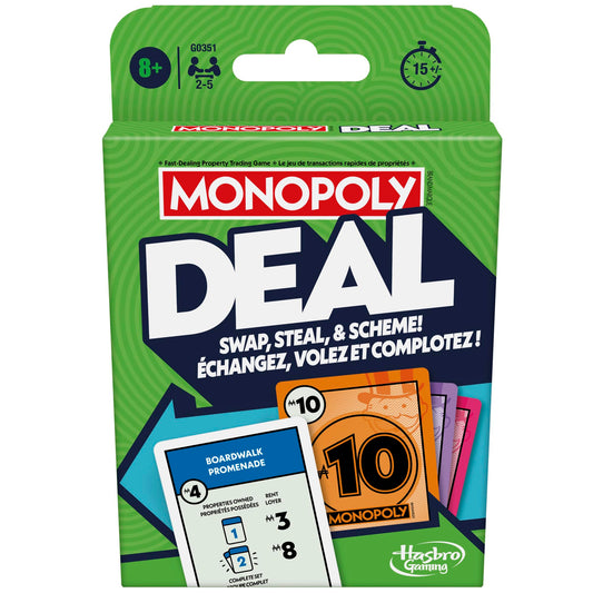 Monopoly Deal Card Game | Quick-Playing Card Game | Fun Games for Families and Kids | Ages 8 and Up | 2 to 5 Players | 15 Mins. | Travel Games (English & French)