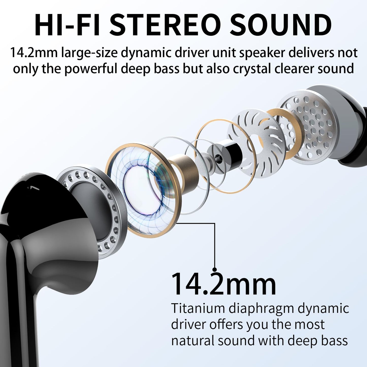 Wireless Earbuds, Bluetooth Headphones 5.3 HiFi Stereo, Wireless Earphones with ENC Noise Cancelling Mic, IP7 Waterproof in Ear Wireless Headphones, LED Digital Display Ear Buds, Touch Control, Black