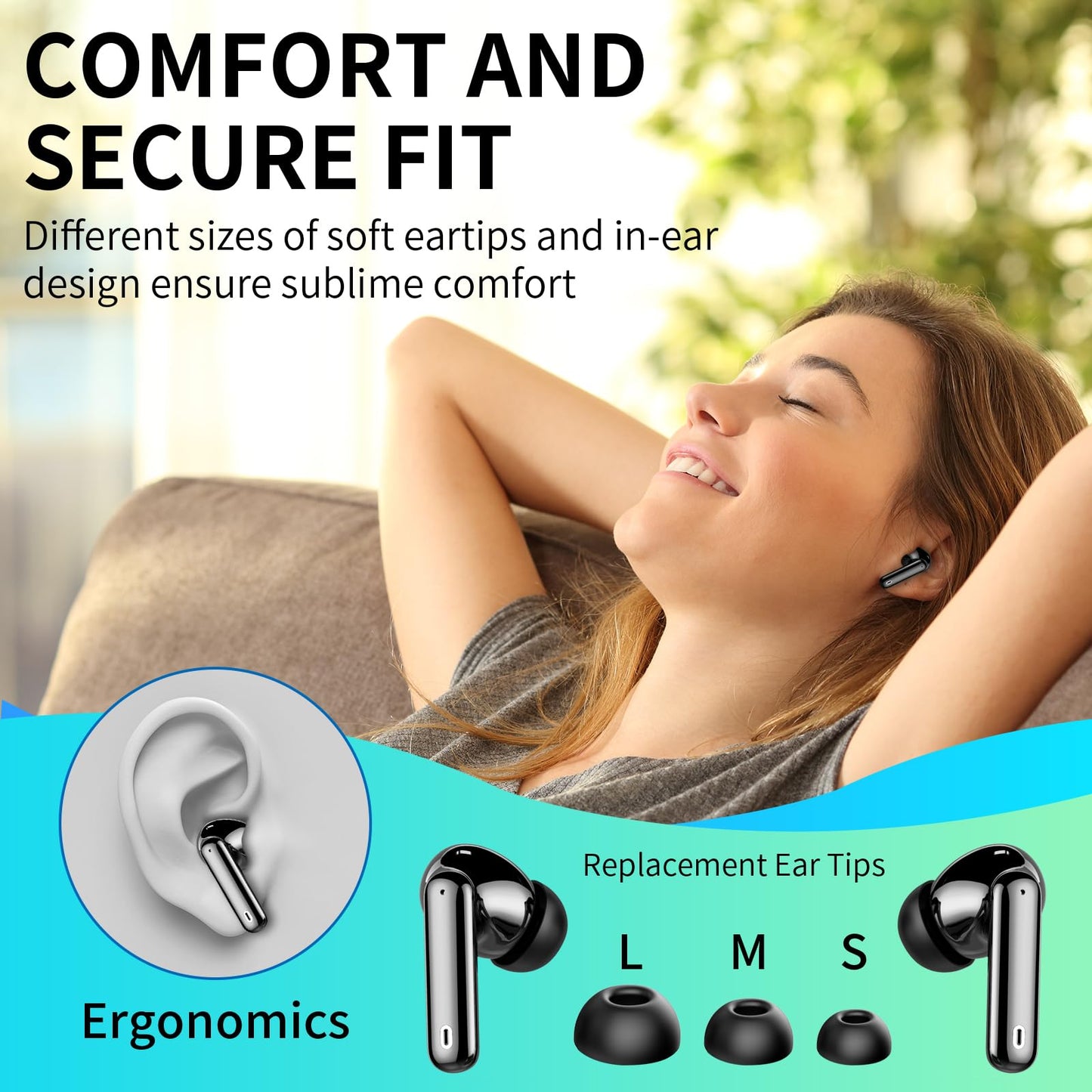 Wireless Earbuds, Bluetooth Headphones 5.3 HiFi Stereo, Wireless Earphones with ENC Noise Cancelling Mic, IP7 Waterproof in Ear Wireless Headphones, LED Digital Display Ear Buds, Touch Control, Black