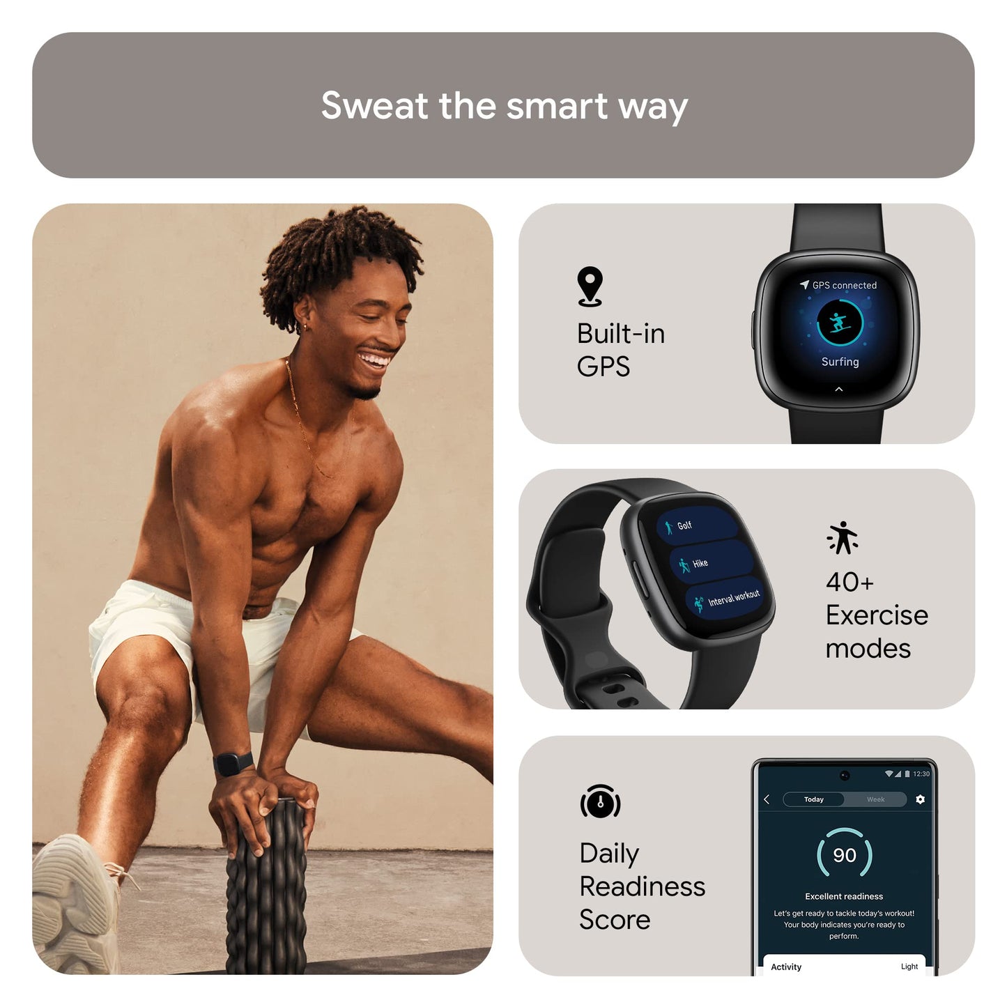 Google Fitbit Versa 4 Fitness Smart Watch for Men and Women with Daily Readiness, Gps, 24/7 Heart Rate, 40+ Exercise Modes, Sleep Tracking and More, Black/graphite, One Size (S and L Bands Included