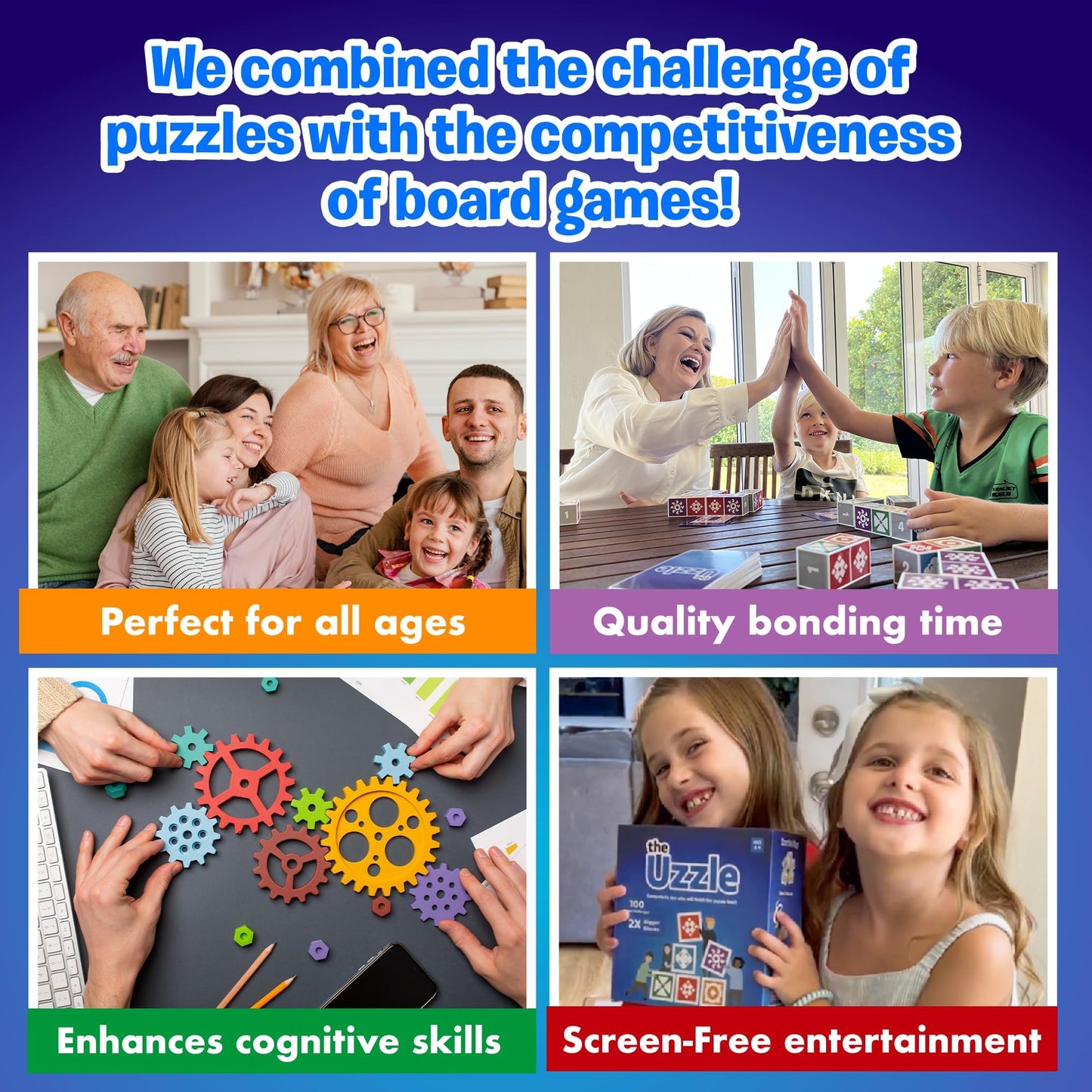 The Uzzle 3.0 Board Game, Popular Family Board Games for Adults, Suitable for Children and Adults, Pattern Block Puzzles Games, Classroom Games for Kids and Adults for Age 4+