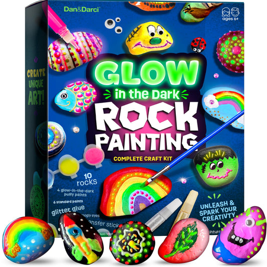 Kids Rock Painting Kit - Glow in The Dark - Arts & Crafts Easter Gifts for Boys and Girls Ages 4-12 - Craft Activities Kits - Creative Art Toys for 4, 5, 6, 7, 8, 9, 10, 11 & 12 Year Old Kids