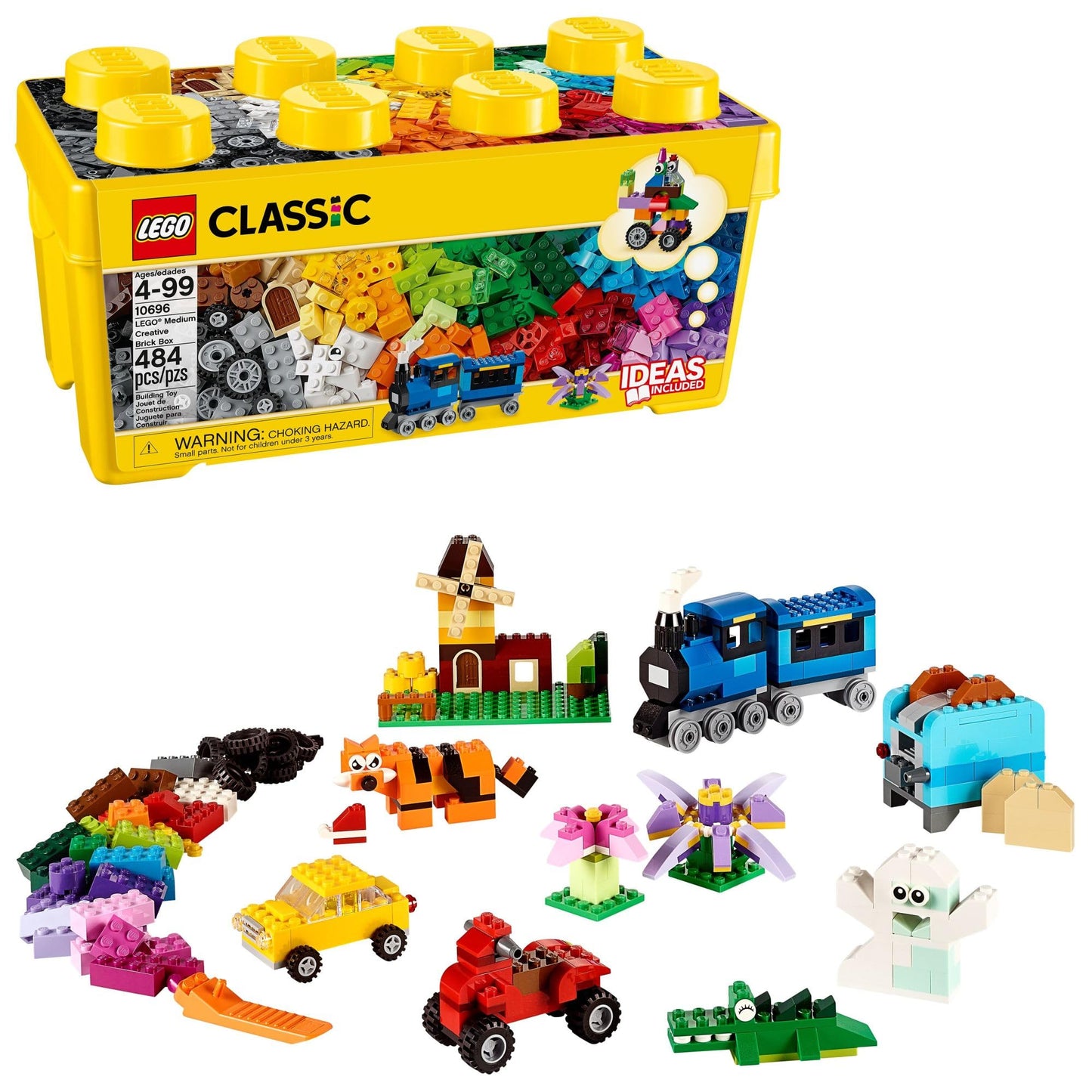 LEGO Classic Medium Creative Brick Box 10696 Building Toy Set with Storage, Includes Train, Car, and a Tiger Figure, and Playset for Boys and Girls, Sensory Toy for Kids Ages 4 and up