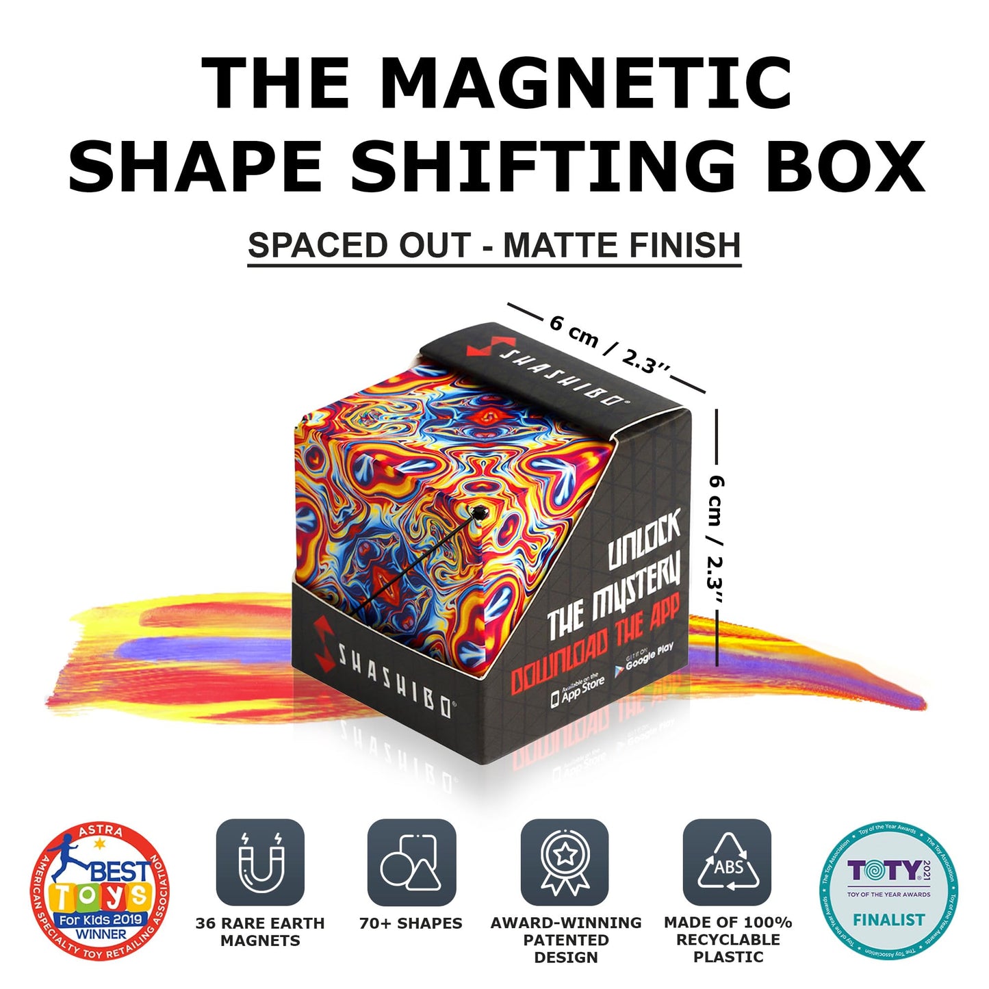 SHASHIBO Shape Shifting Box - Award-Winning, Patented Fidget Box w/ 36 Rare Earth Magnets - Transforms Into Over 70 Shapes, Download Fun in Motion Toys Mobile App (Original Series - Spaced Out)