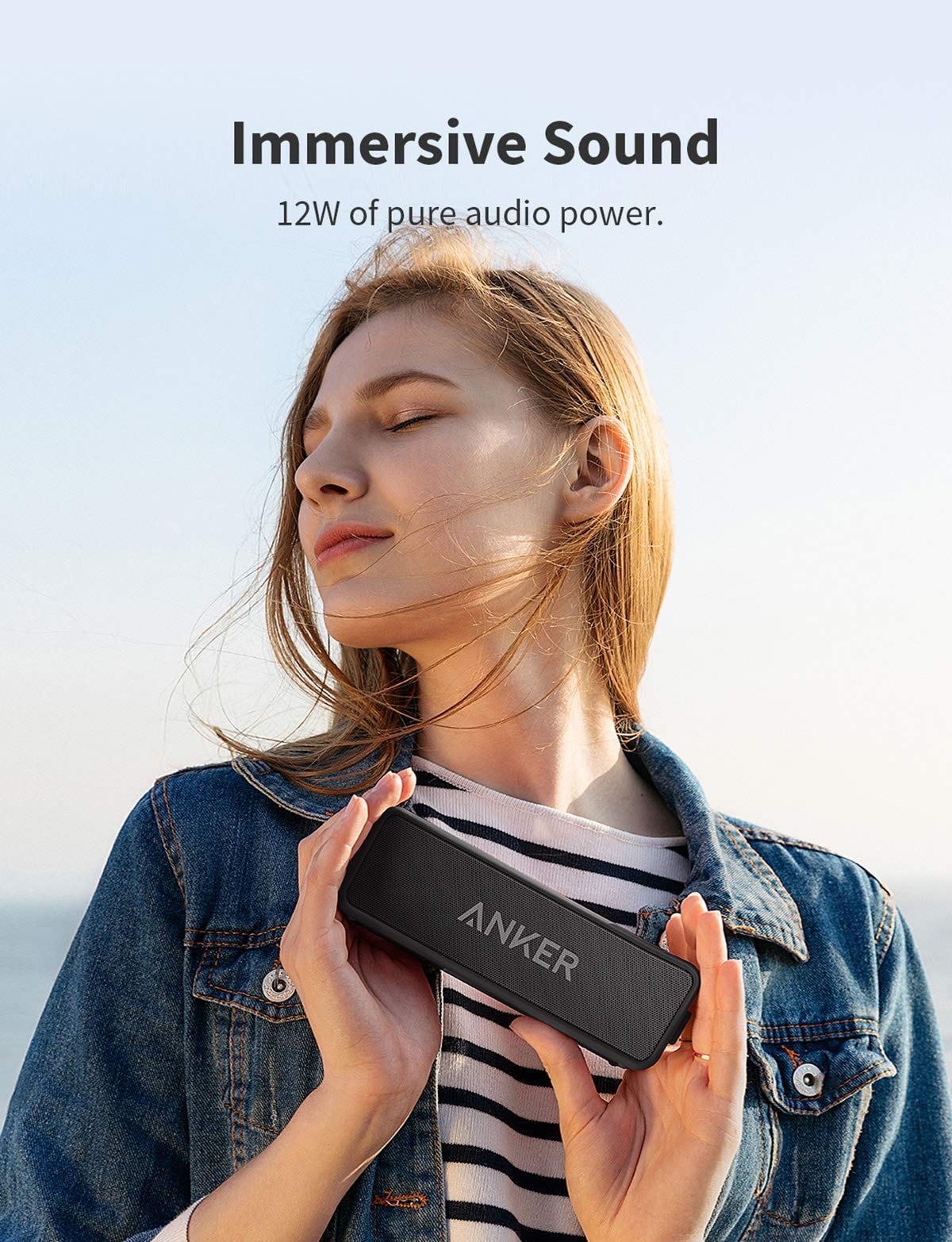 Enceinte Bluetooth portable Anker Soundcore 2 avec son stéréo 12 W, Bluetooth 5, Bassup, étanchéité IPX7, autonomie de 24 heures, couplage stéréo sans fil, enceinte pour la maison, l'extérieur, les voyages