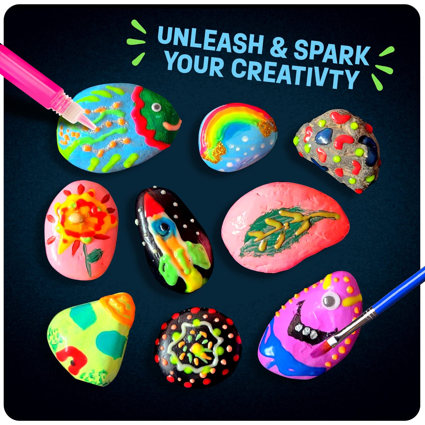 Kids Rock Painting Kit - Glow in The Dark - Arts & Crafts Easter Gifts for Boys and Girls Ages 4-12 - Craft Activities Kits - Creative Art Toys for 4, 5, 6, 7, 8, 9, 10, 11 & 12 Year Old Kids