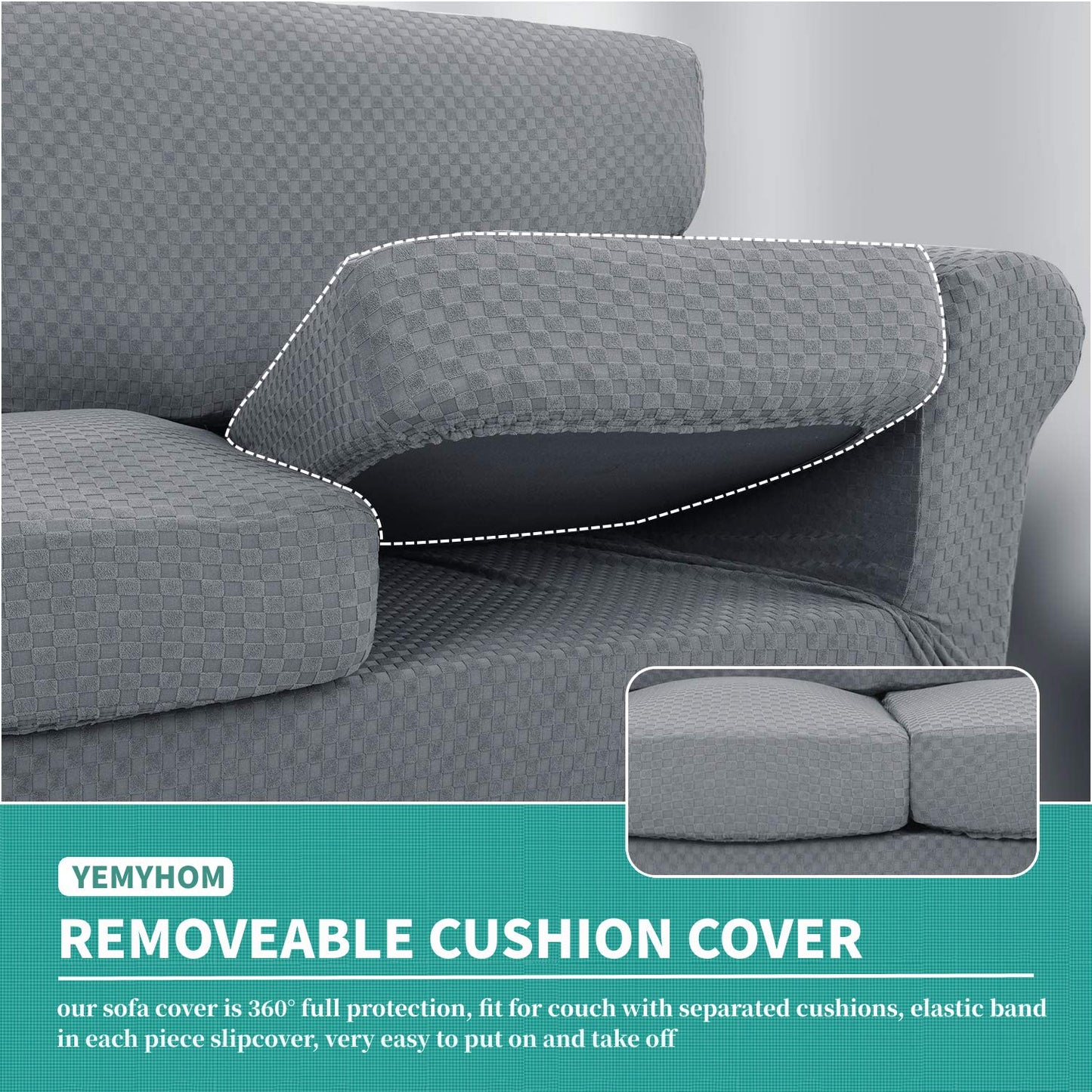 YEMYHOM Latest Checkered 4 Pieces Couch Covers for 3 Cushion Couch High Stretch Thickened Sofa Cover for Dogs Pets Anti Slip Elastic Slipcovers Living Room Furniture Protector (Sofa, Light Gray)