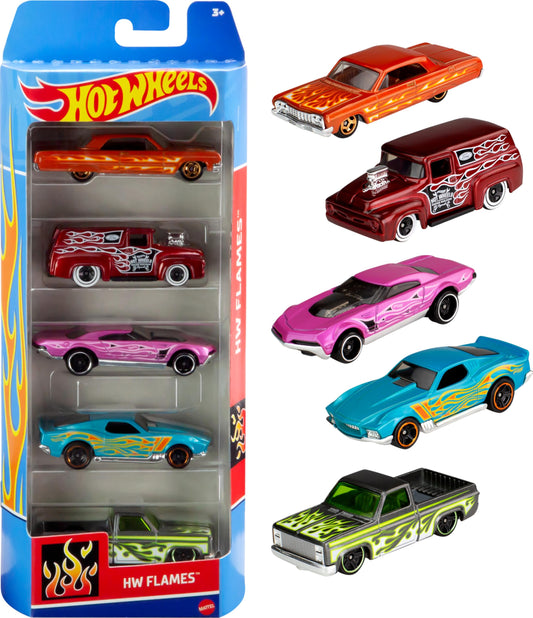 Hot Wheels 1:64 Scale Die-Cast Toy Cars 5-Pack, Set of 5 Toy Race Cars, Hot Rods, Character Cars, Rescue or Pick-Up Trucks (Styles May Vary)