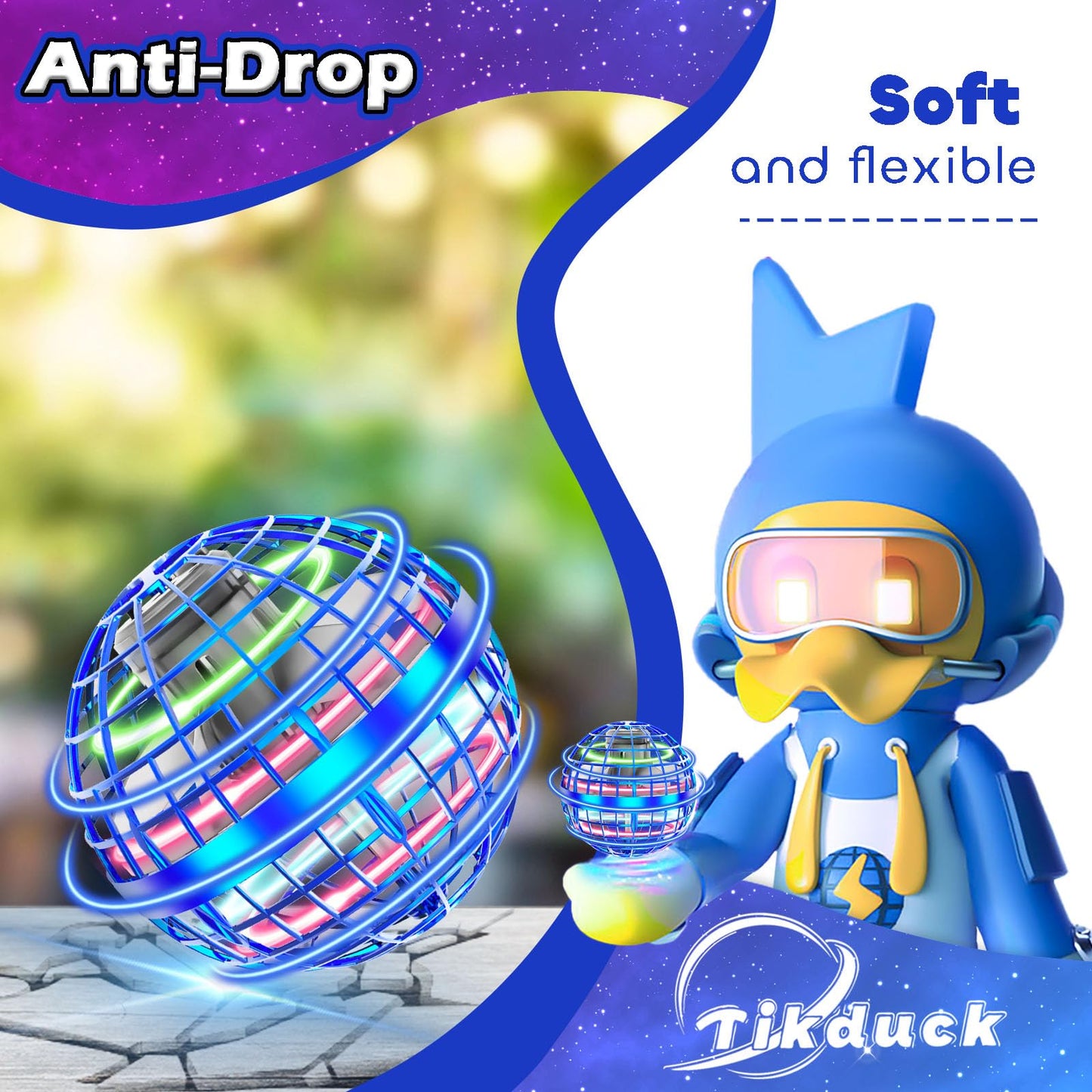 Flying Orb Ball Toys Soaring Hover Fidget Hand Controlled Mini Drone Cosmic Globe Spinning Kids Adults Outdoor Fly Toy Birthday Gift Cool Stuff for Boys Girls 6 7 8 9 10+ Year Old by Tikduck (Blue)