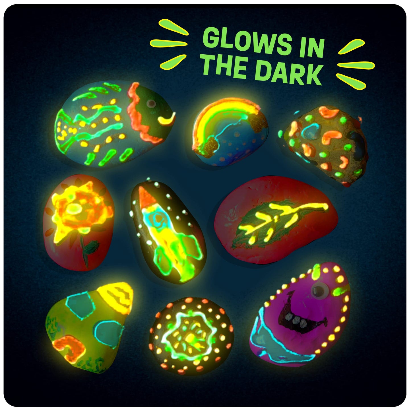 Kids Rock Painting Kit - Glow in The Dark - Arts & Crafts Easter Gifts for Boys and Girls Ages 4-12 - Craft Activities Kits - Creative Art Toys for 4, 5, 6, 7, 8, 9, 10, 11 & 12 Year Old Kids