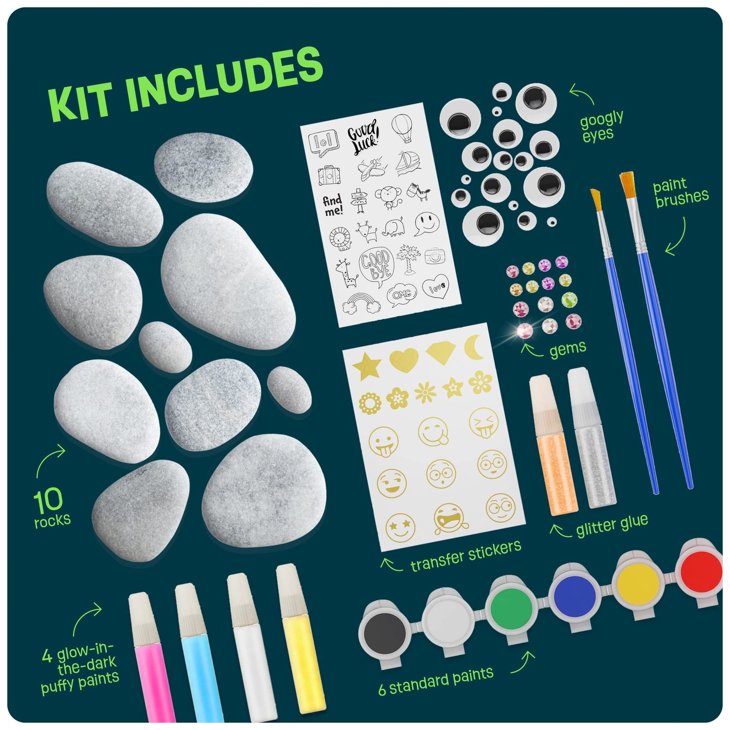 Kids Rock Painting Kit - Glow in The Dark - Arts & Crafts Easter Gifts for Boys and Girls Ages 4-12 - Craft Activities Kits - Creative Art Toys for 4, 5, 6, 7, 8, 9, 10, 11 & 12 Year Old Kids