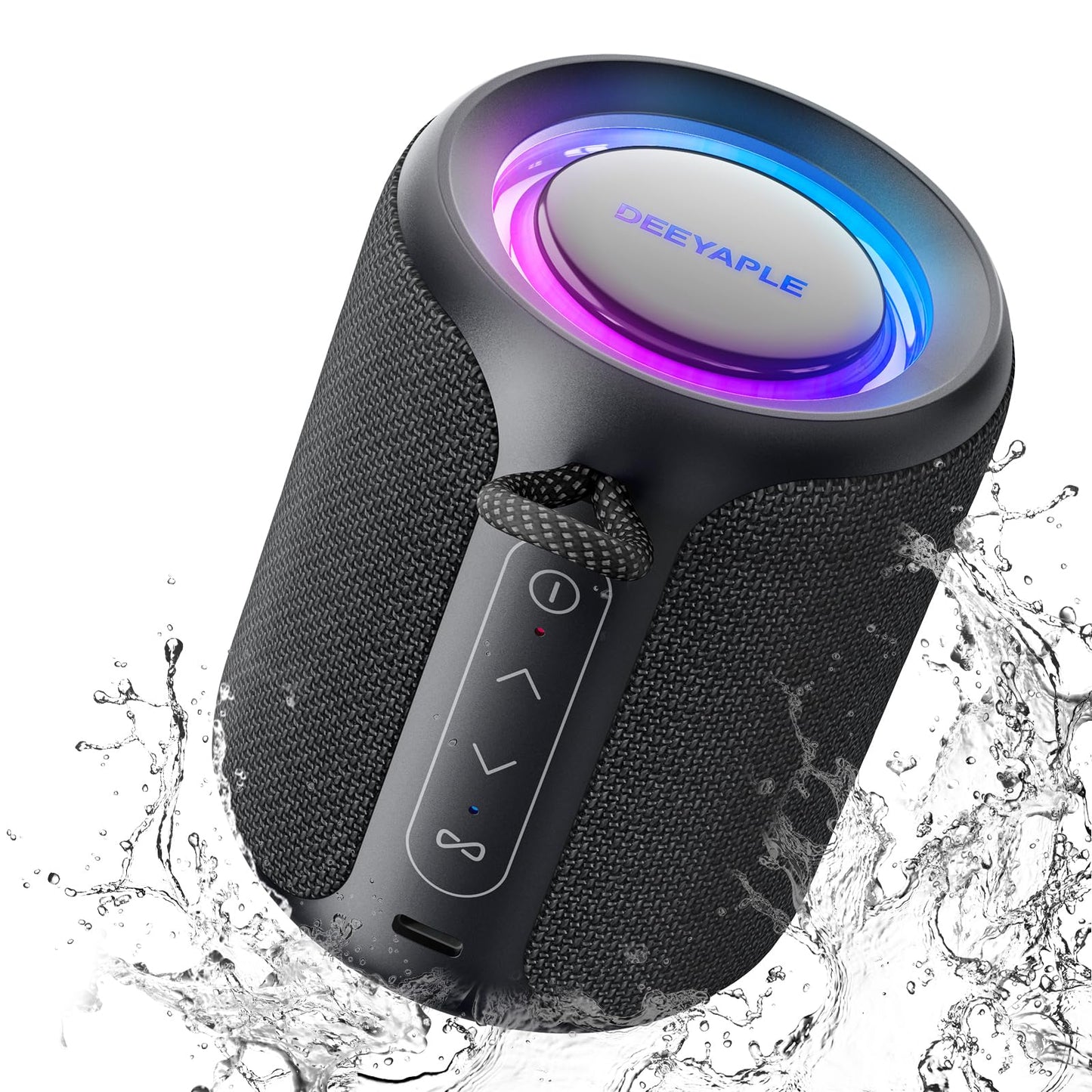 Deeyaple Enceinte Bluetooth portable, mini enceinte Bluetooth étanche IP67 sans fil V5.3 avec son stéréo, toute la journée, couplage TWS, lumière LED, cadeau pour lui/elle (noir)