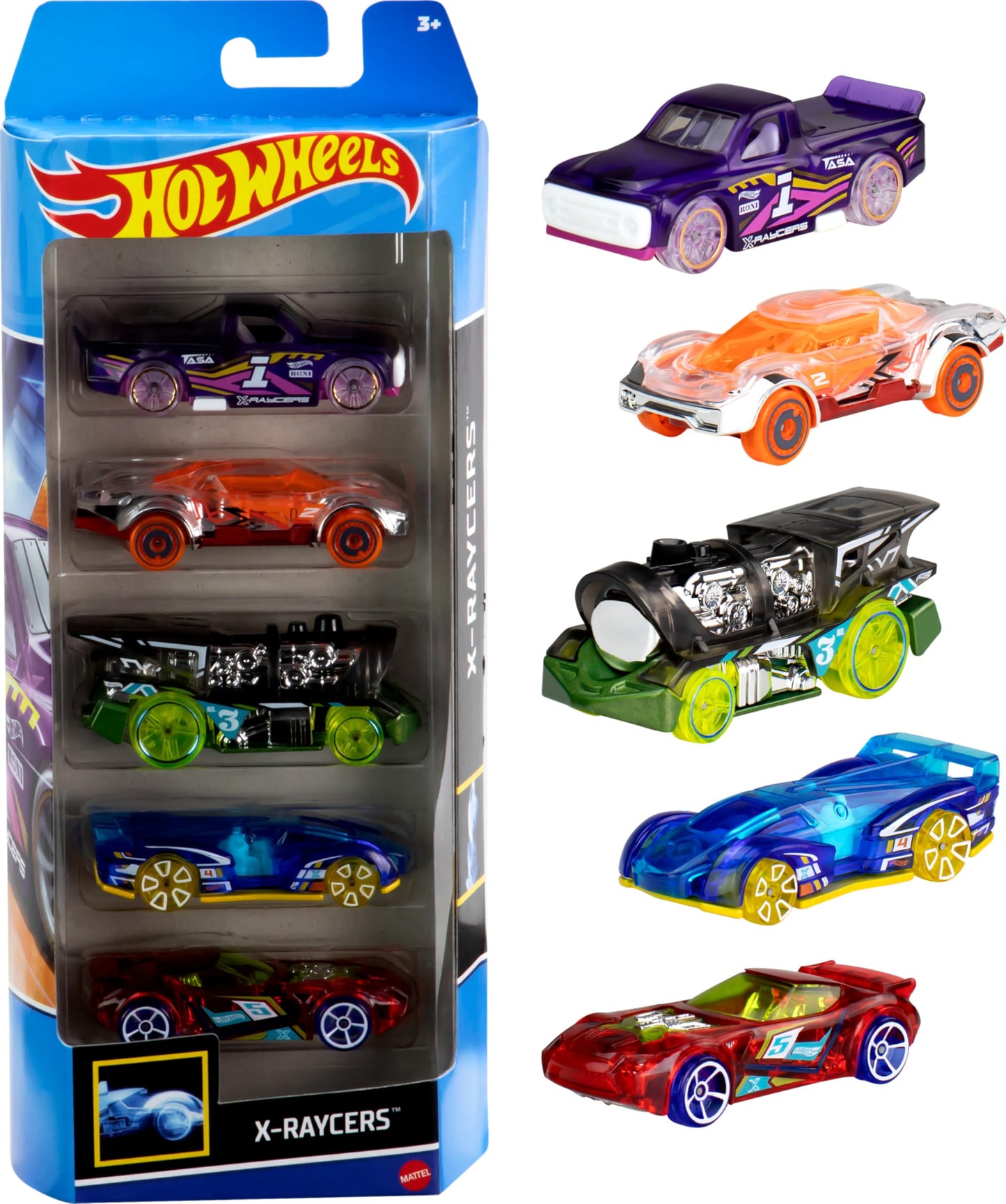 Hot Wheels 1:64 Scale Die-Cast Toy Cars 5-Pack, Set of 5 Toy Race Cars, Hot Rods, Character Cars, Rescue or Pick-Up Trucks (Styles May Vary)